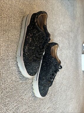 J Slides Black Speckled Leather Sneakers